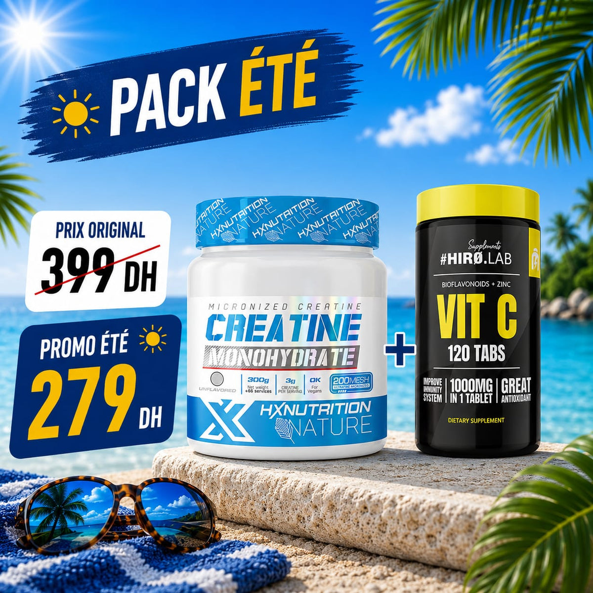 Pack Été - Creatine Monohydrate HX Nutrition + Vitamine C