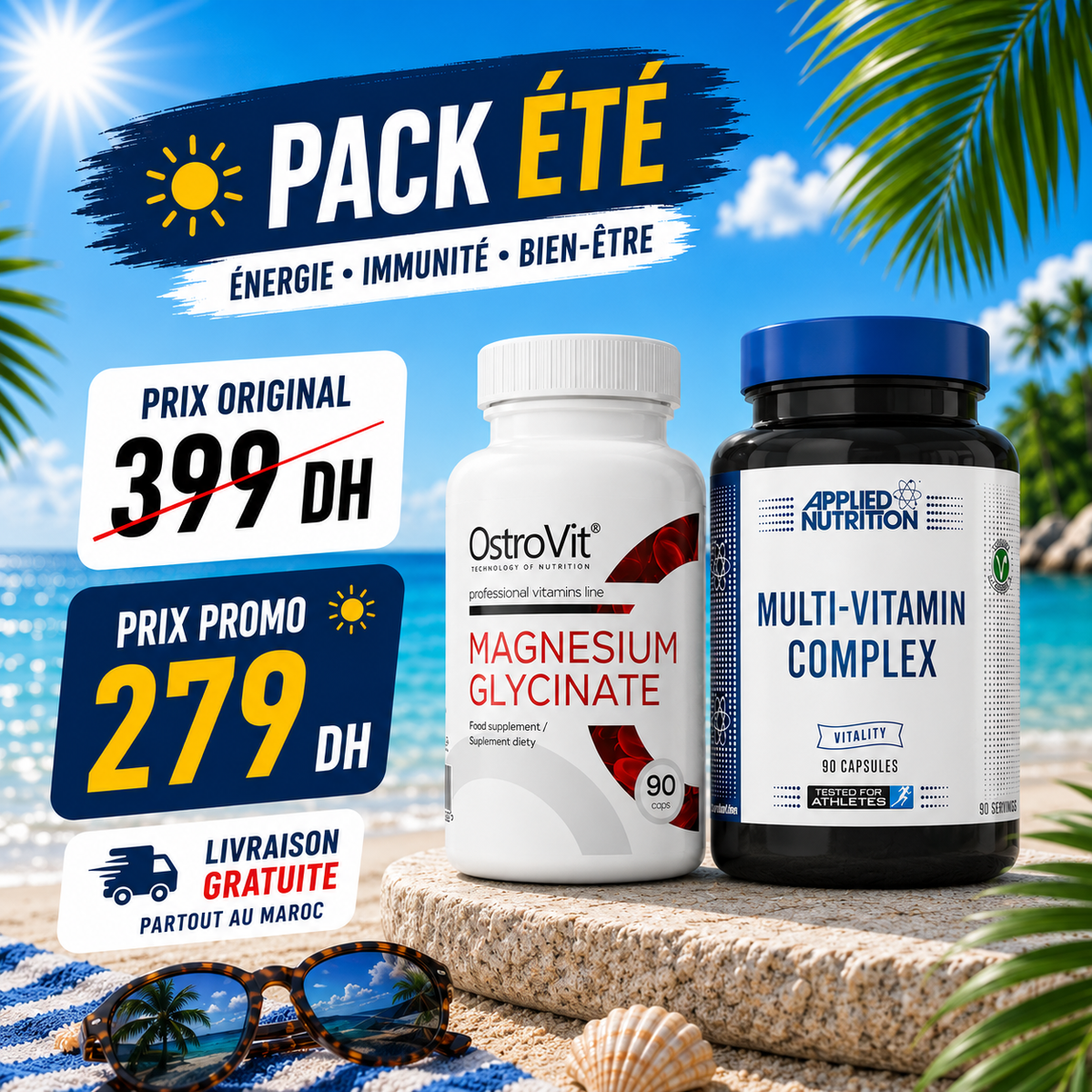 Pack multivitamines complexe applied nutrition + Magnésium Glycinate ostrovite