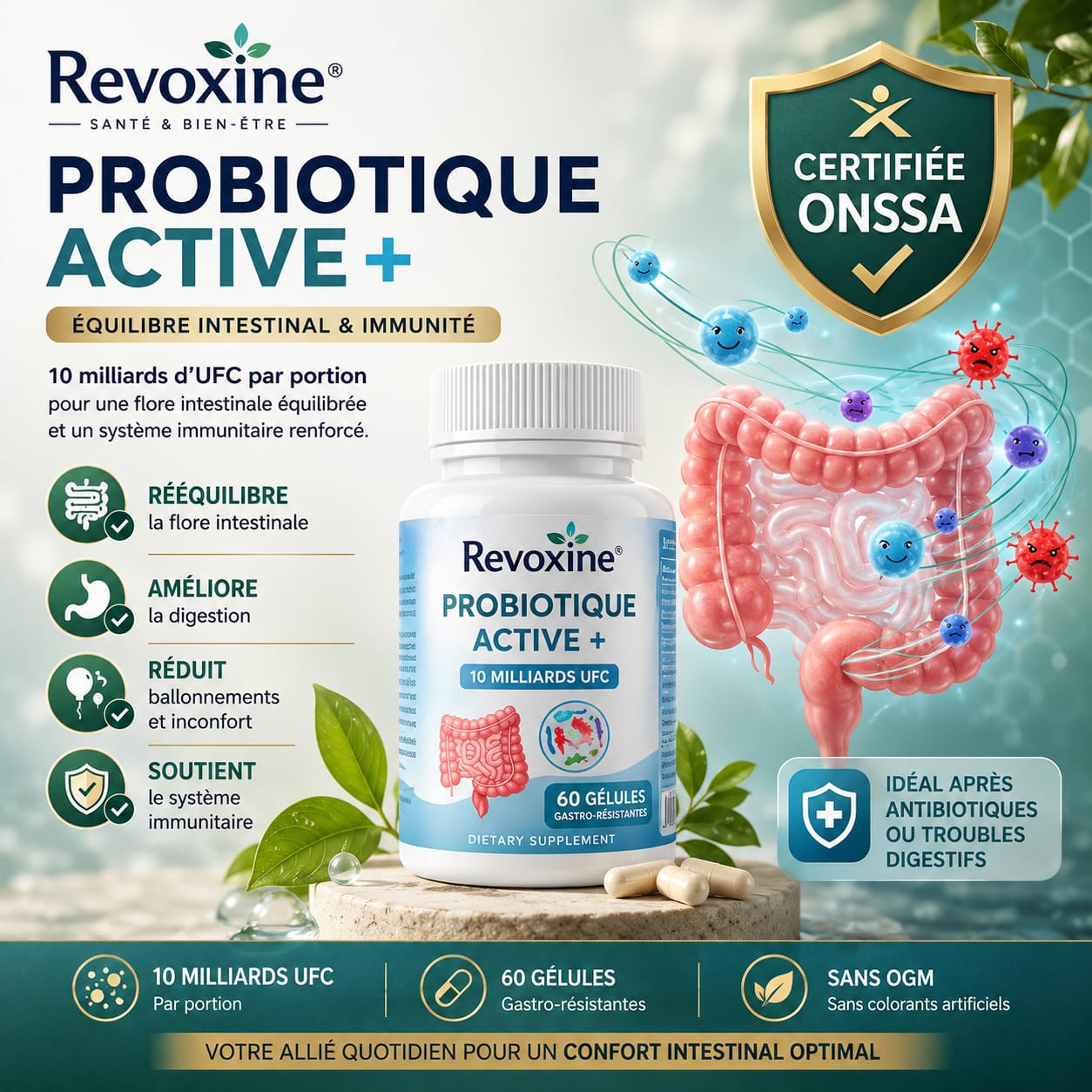 Probiotique Active+ 10 Milliards UFC – 60 Gélules Gastro-Résistantes