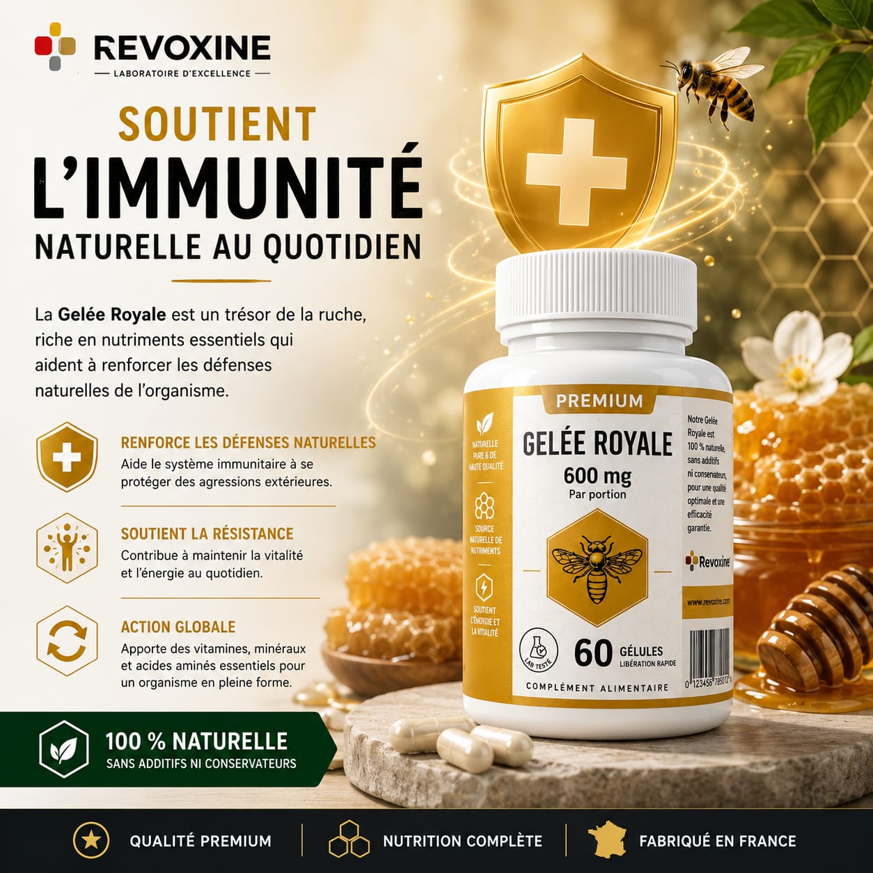 Gelée Royale Premium 600mg – 60 Gélules Libération Rapide (Revoxine FR)