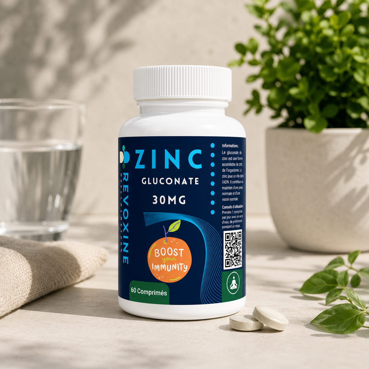 Zinc Gluconate 30mg Haute Absorption – 60 Comprimés