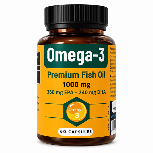 Oméga-3 Premium Fish Oil 1000mg – 60 Capsules (360mg EPA + 240mg DHA)