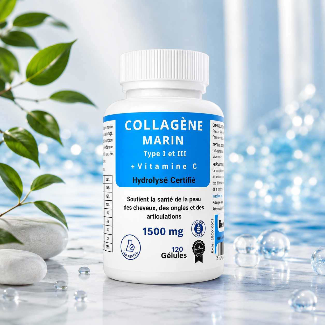 Collagène Marin 1500mg Type I & III + Vitamine C – 120 Gélules