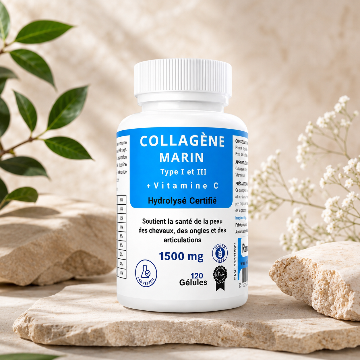 Collagène Marin 1500mg Type I & III + Vitamine C – 120 Gélules
