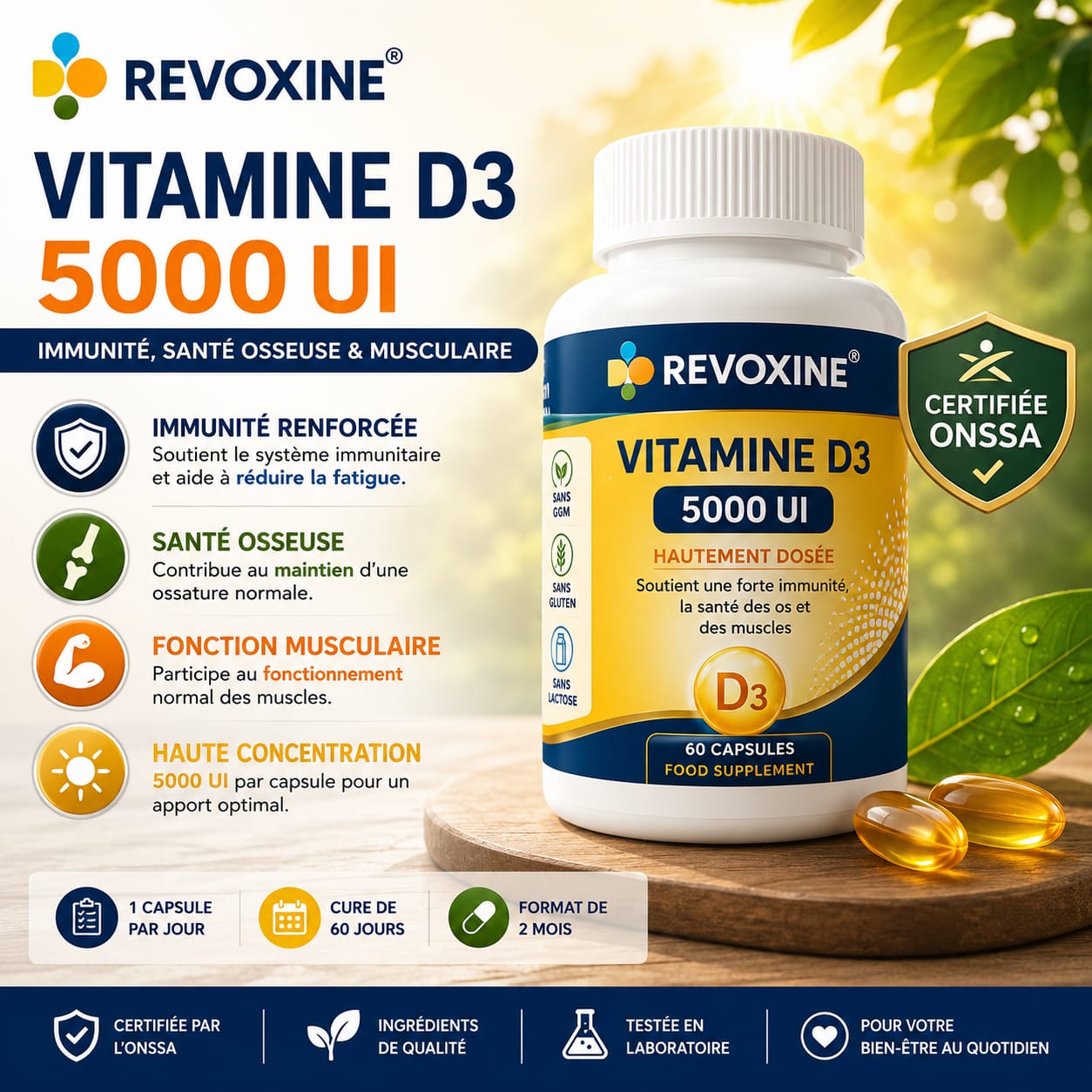 Vitamine D3 5000 UI Hautement Dosée – 60 Capsules